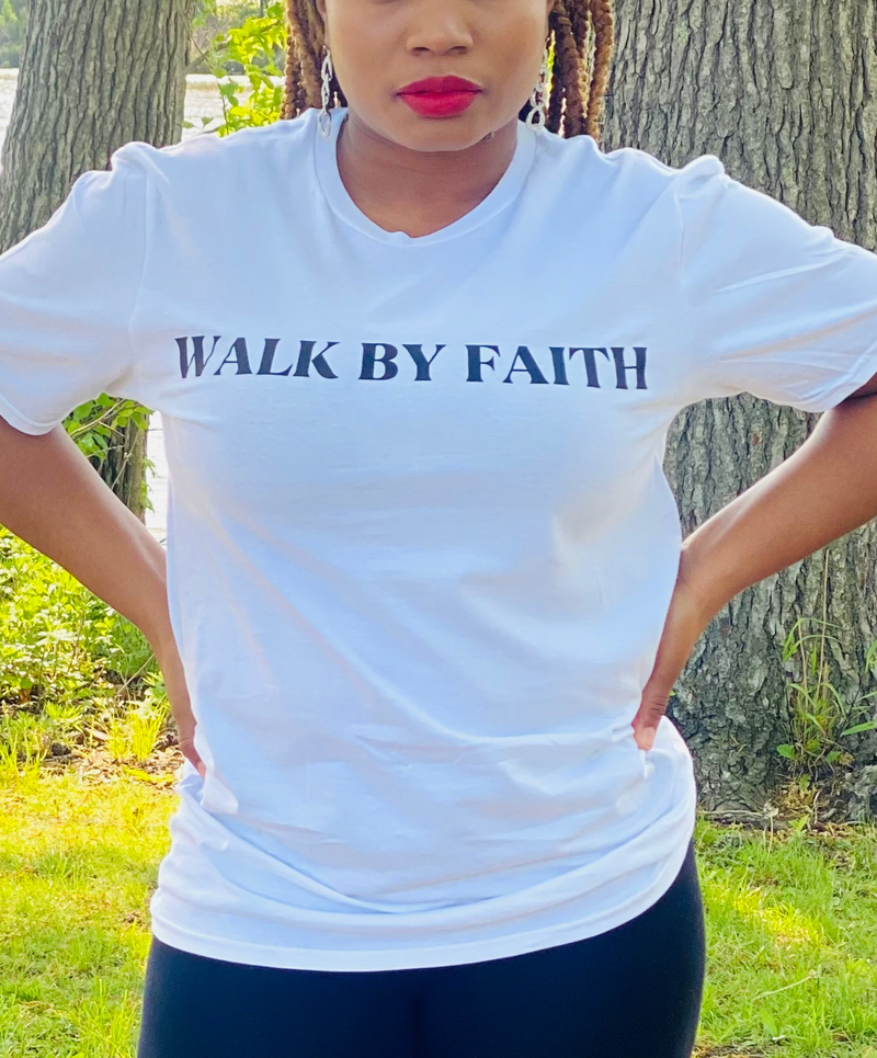 Walk by Faith white T-shirt
